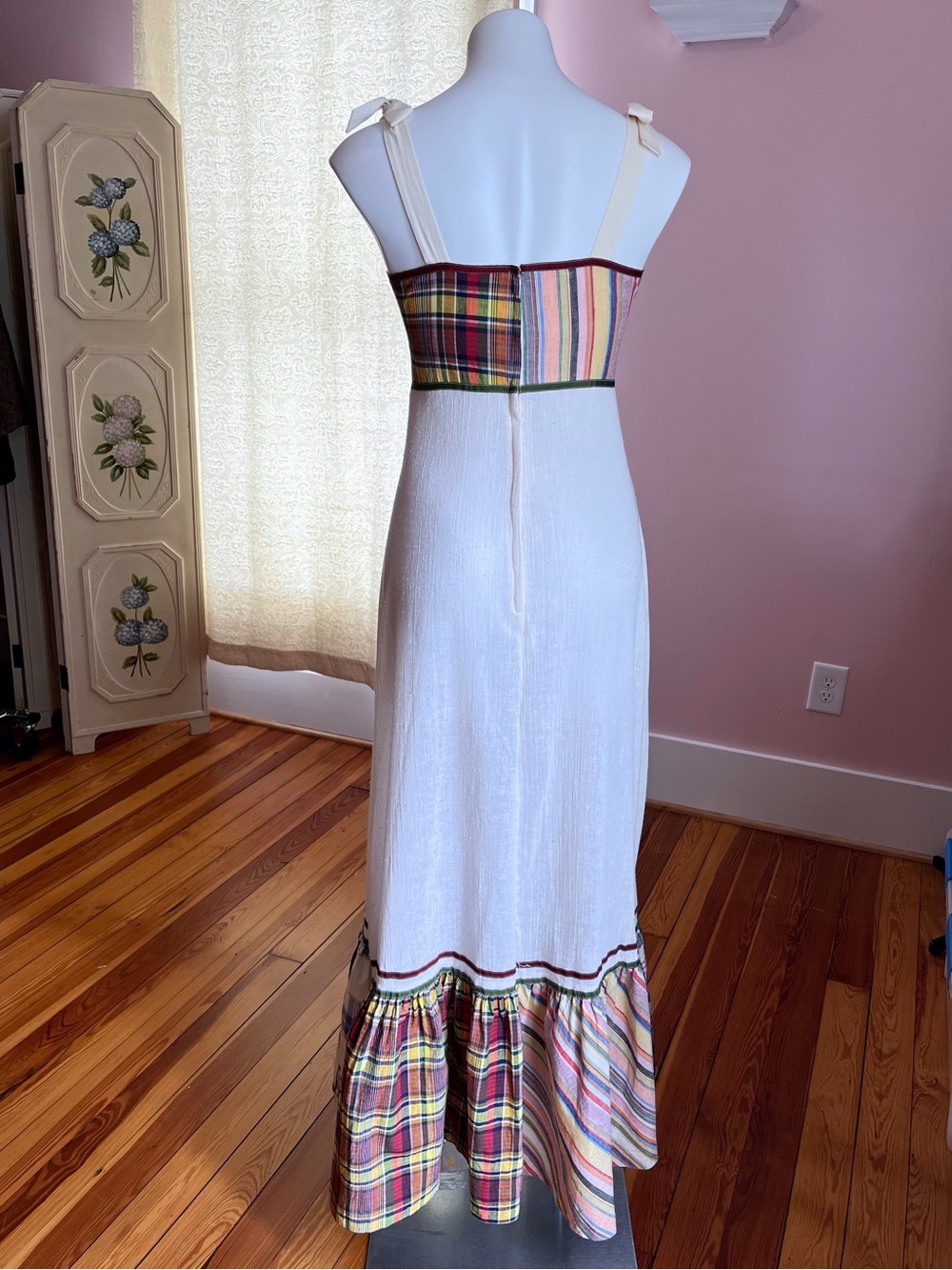 70s Cotton Patchwork Maxi dress with shawl - Picture 5 of 11